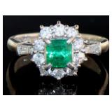 Platinum Natural Emerald & Diamond Ring