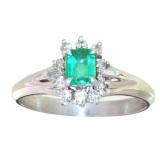 Platinum Natural Emerald & Diamond Ring