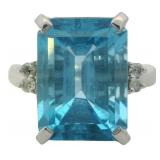 Platinum 8.54 ct Natural Blue Topaz & Diamond Ring
