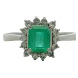 Platinum 1.03 ct Natural Emerald & Diamond Ring