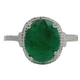 Oval 3.80 ct Natural Emerald & Diamond Ring