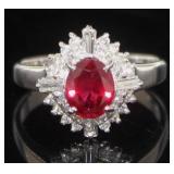 GIA Platinum 1.72 ct Oval Ruby & Diamond Ring