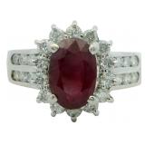 Platinum 3.40 ct Natural Ruby & Diamond Ring