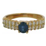 18kt Gold Natural Oval Sapphire & Diamond Ring