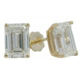 14k Gold 3.90 ct Emerald Cut Lab Diamond Earrings