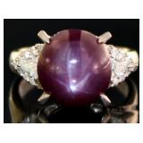 Platinum 13.83 ct Natural Star Ruby & Diamond Ring