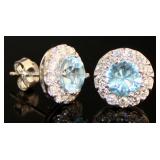 Round 3.87 ct Aquamarine & Diamond Earrings Round 3.87 ct Aquamarine & Diamond Earrings