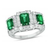 Emerald & Diamond 4.50 ct Past Present Future Ring Emerald & Diamond 4.50 ct Past Present Future Ring