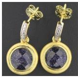Cabochon Blue Gold Stone Earrings Cabochon Blue Gold Stone Earrings