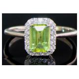 Emerald Cut Natural Peridot Halo Designer Ring Emerald Cut Natural Peridot Halo Designer Ring