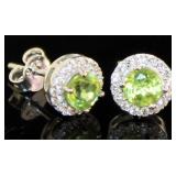 Genuine Peridot Halo Stud Earrings Genuine Peridot Halo Stud Earrings
