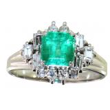 Platinum 1.61 ct Natural Emerald & Diamond Ring Platinum 1.61 ct Natural Emerald & Diamond Ring