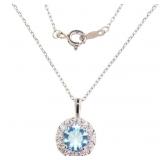 Round 1.50 ct Aquamarine & Diamond Necklace Round 1.50 ct Aquamarine & Diamond Necklace