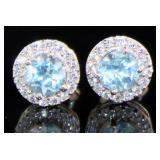 Genuine Swiss Blue Topaz Halo Designer Earrings Genuine Swiss Blue Topaz Halo Designer Earrings