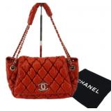 CHANEL Red Leather Bubble Quilted Shoulder Bag CHANEL Red Leather Bubble Quilted Shoulder Bag