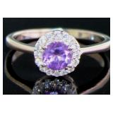 Round Genuine Amethyst Halo Designer Ring Round Genuine Amethyst Halo Designer Ring