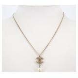Chanel CC Logo Rhinestone Pearl Drop Necklace Chanel CC Logo Rhinestone Pearl Drop Necklace