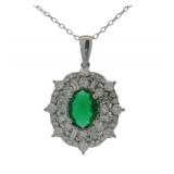 Oval Cut 2.05 ct Emerald & Lab Diamond Necklace Oval Cut 2.05 ct Emerald & Lab Diamond Necklace