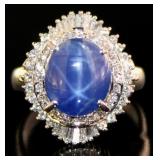 Platinum 9.18 ct Star Sapphire & Diamond Ring