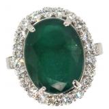14k Gold 11.31 ct Natural Emerald & Diamond Ring
