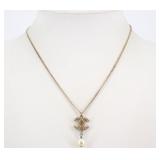 Chanel CC Logo Rhinestone Pearl Drop Necklace
