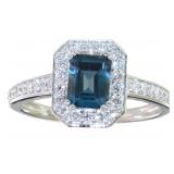 Step Cut 1.43 ct London Blue Topaz & Diamond Ring