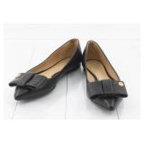 Tory Burch Black Leather Bow Pointed Ballet Flats