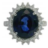 14k Gold 10.08 ct Oval Sapphire & Diamond Ring