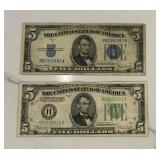 Vintage Blue & Green Seal $5 Bill Set