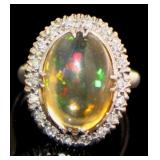 Platinum 4.05 ct Natural Opal & Diamond Ring