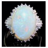 Platinum 7.41 ct Natural Opal & Diamond Ring