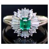Platinum Natural Emerald & Diamond Ring
