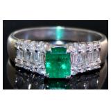 Platinum 1.10 ct Natural Emerald & Diamond Ring