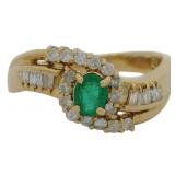 18k Gold Natural Emerald & Diamond Ring