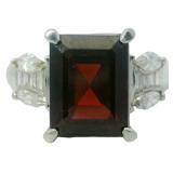 Platinum 6.78 ct Natural Garnet & Diamond Ring