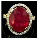 14kt Gold Oval 11.54 ct Ruby & Diamond Ring
