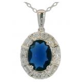 Oval 2.50 ct Sapphire & Baguette Diamond Necklace