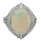 Platinum 3.61 ct Natural Opal & Diamond Ring