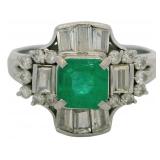 Platinum 1.66 ct Natural Emerald & Diamond Ring