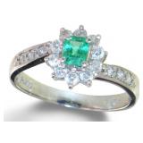 Platinum Natural Emerald & Diamond Ring