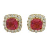 Cushion Cut 1.30 ct Ruby & Diamond Earrings