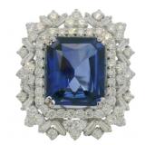 18k Gold 14.14 ct Sapphire & Diamond Ring
