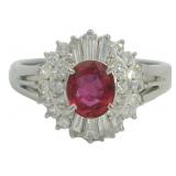 Platinum 1.08ct Natural Ruby And VS Diamond Ring