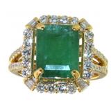 14k Gold 5.74ct Natural GIA Emerald & Diamond Ring