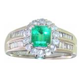 Platinum Natural 1.25 ct Emerald & VS Diamond Ring