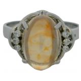 Platinum 2.63 ct Natural Opal & Diamond Ring