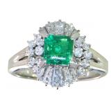 Platinum 1.65 ct Natural Emerald & Diamond Ring