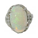 Platinum 4.52 ct Natural Opal & Diamond Ring