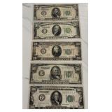 Full Set of 1928 $100 $50 $20 $10 & $5 Green Seal