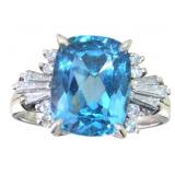 Platinum 6.25 ct Natural Blue Topaz & Diamond Ring